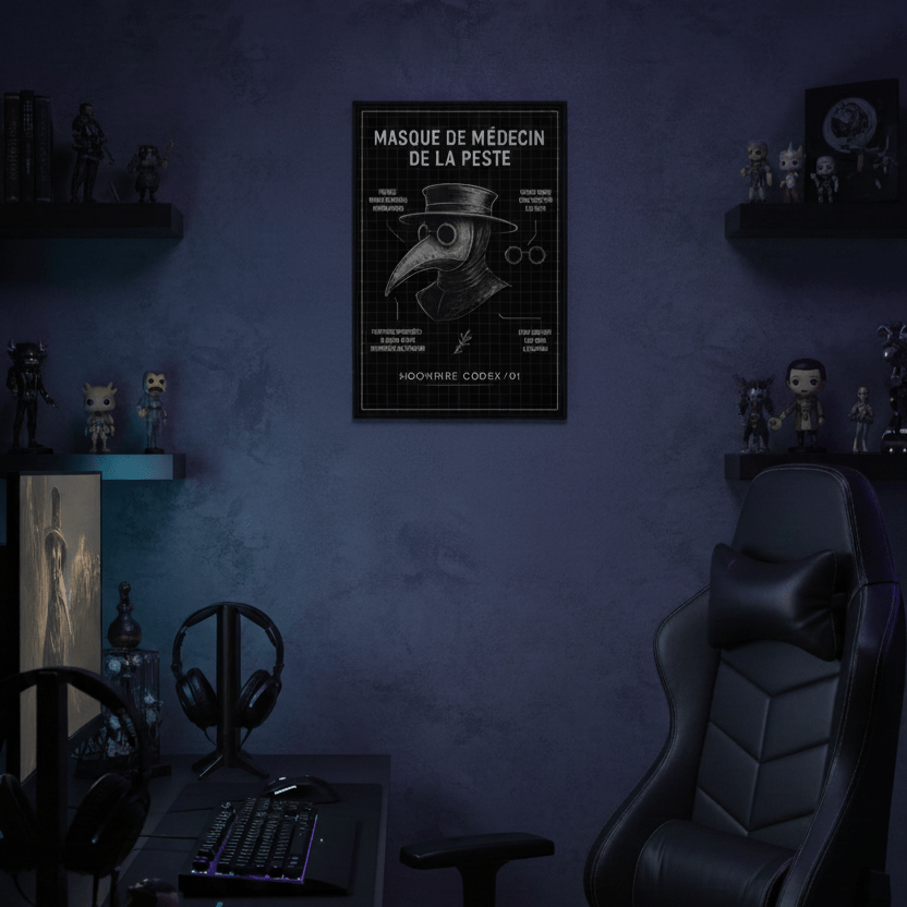 Toile Médecin de la Peste - Tableau Décoratif Dark Fantasy - Set-up noir - Hoonrise