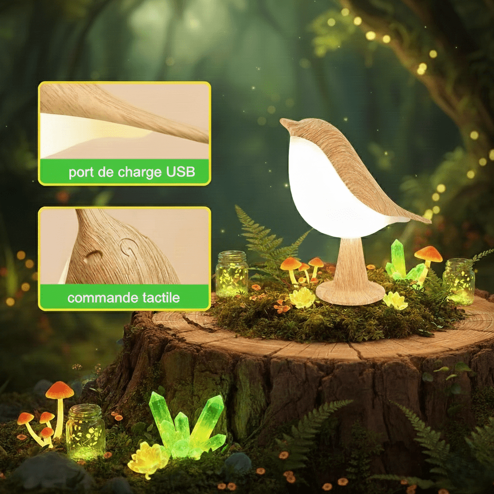 Lampe Oiseau en Bois – Éclairage LED d’Ambiance Naturel - Hoonrise